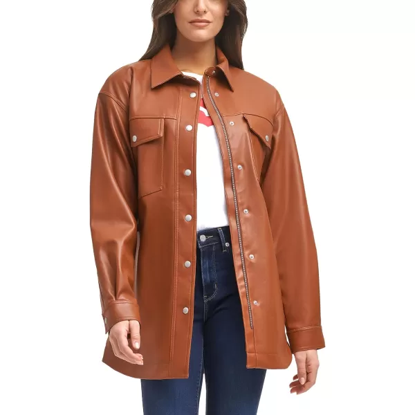 Levis Womens Faux Leather Belted Shirt Jacket Standard amp Plus SizesCamel