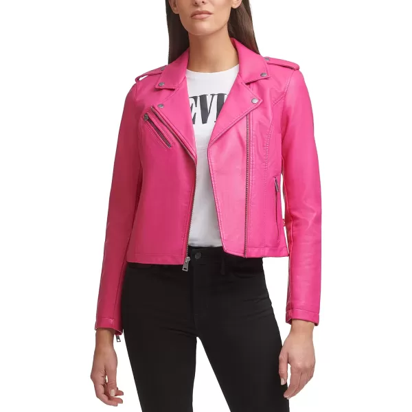 Levis Womens Faux Leather Classic Asymmetrical Motorcycle Jacket Standard amp Plus SizesBerry Pink