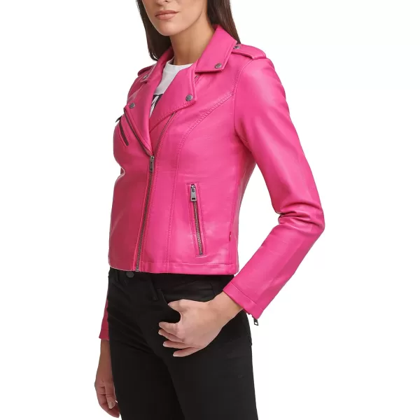 Levis Womens Faux Leather Classic Asymmetrical Motorcycle Jacket Standard amp Plus SizesBerry Pink