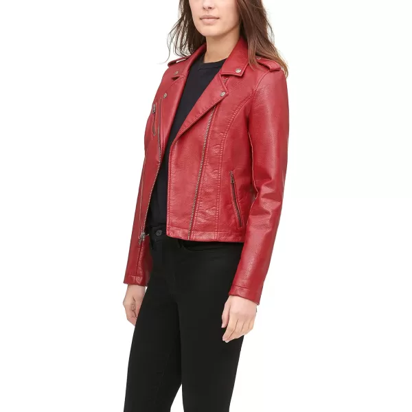Levis Womens Faux Leather Classic Asymmetrical Motorcycle Jacket Standard amp Plus SizesBright Red