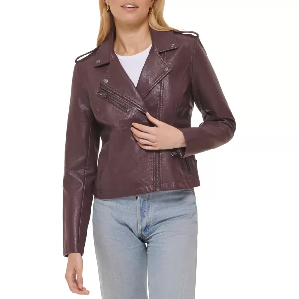 Levis Womens Faux Leather Classic Asymmetrical Motorcycle Jacket Standard amp Plus SizesBurgundy Red