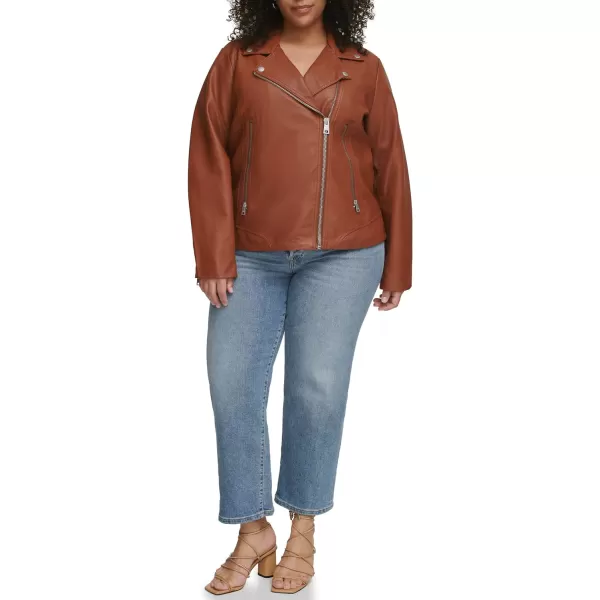 Levis Womens Faux Leather Classic Asymmetrical Motorcycle Jacket Standard amp Plus SizesCamel Brown