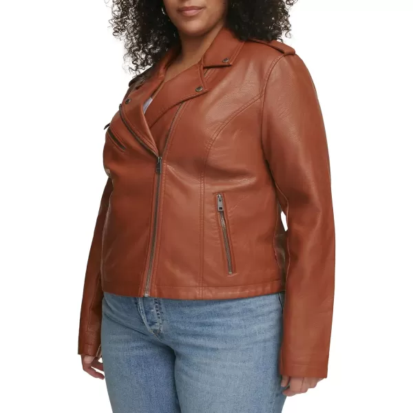 Levis Womens Faux Leather Classic Asymmetrical Motorcycle Jacket Standard amp Plus SizesCamel Brown