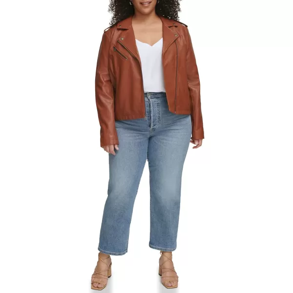 Levis Womens Faux Leather Classic Asymmetrical Motorcycle Jacket Standard amp Plus SizesCamel Brown