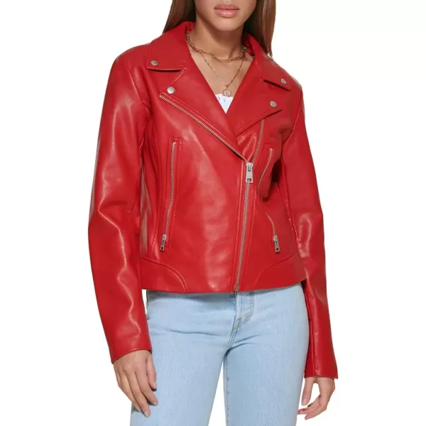 Levis Womens Faux Leather Classic Asymmetrical Motorcycle Jacket Standard amp Plus SizesPompeian Red