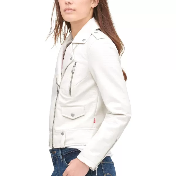 Levis Womens Faux Leather Contemporary Motorcycle Jacket Standard and PlusWhite Croc