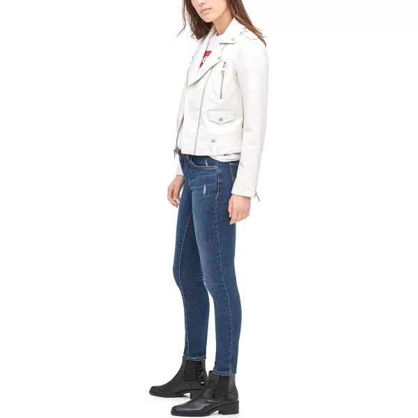 Levis Womens Faux Leather Contemporary Motorcycle Jacket Standard and PlusWhite Croc