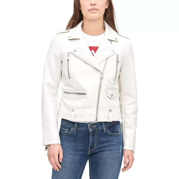 Levis Womens Faux Leather Contemporary Motorcycle Jacket Standard and PlusWhite Croc