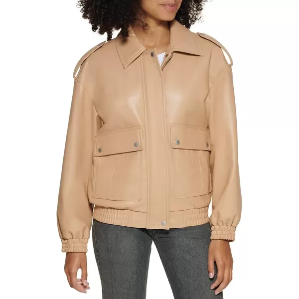 Levis Womens Faux Leather Dad Bomber JacketBiscotti