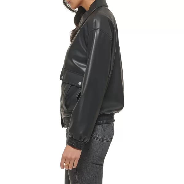 Levis Womens Faux Leather Lightweight Dad Bomber JacketBlack