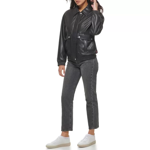 Levis Womens Faux Leather Lightweight Dad Bomber JacketBlack