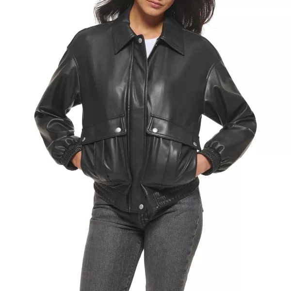 Levis Womens Faux Leather Lightweight Dad Bomber JacketBlack