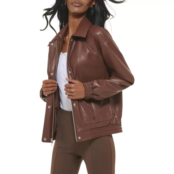 Levis Womens Faux Leather Lightweight Dad Bomber JacketChocolate Brown