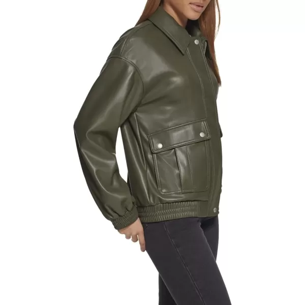 Levis Womens Faux Leather Lightweight Dad Bomber JacketForest