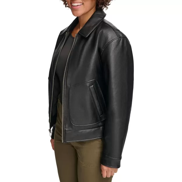 Levis Womens Faux Leather Lightweight Dad Bomber JacketPebbled Black