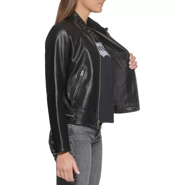 Levis Womens Faux Leather Motocross Racer Jacket Standard and PlusBlack Latch Collar