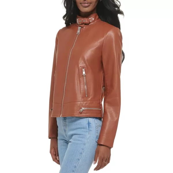 Levis Womens Faux Leather Motocross Racer Jacket Standard and PlusCamel Brown Latch Collar