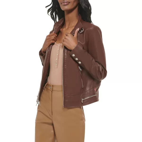 Levis Womens Faux Leather Motocross Racer Jacket Standard and PlusChocolate Brown