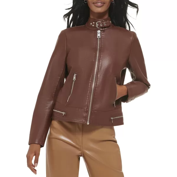 Levis Womens Faux Leather Motocross Racer Jacket Standard and PlusChocolate Brown