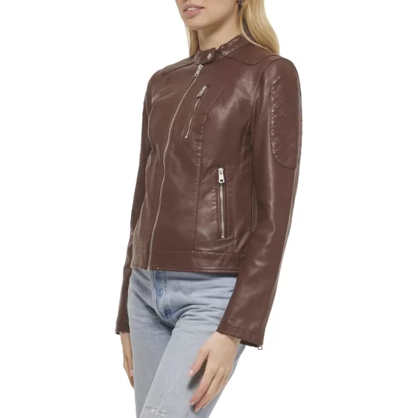 Levis Womens Faux Leather Motocross Racer Jacket Standard and PlusDark Brown