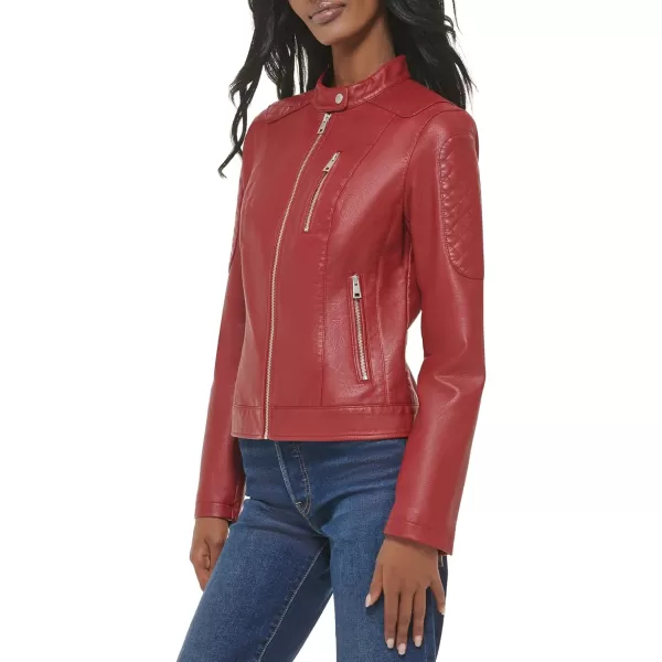Levis Womens Faux Leather Motocross Racer Jacket Standard and PlusDeep Red