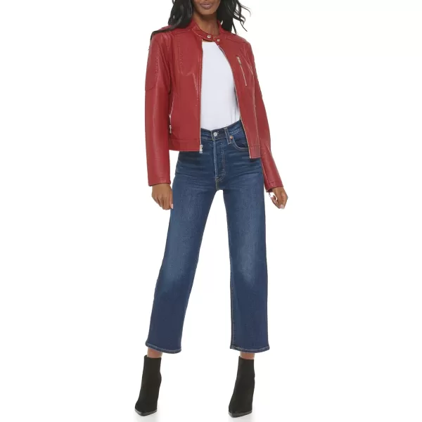 Levis Womens Faux Leather Motocross Racer Jacket Standard and PlusDeep Red