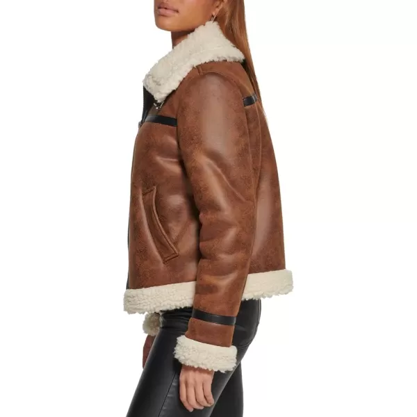 Levis Womens Faux Rancher Aviator JacketBrown Faux Shearling