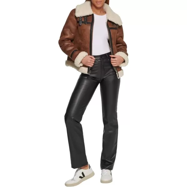 Levis Womens Faux Rancher Aviator JacketBrown Faux Shearling