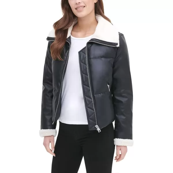 Levis Womens Fur Trim Breanna Puffer JacketBlack Faux Leather