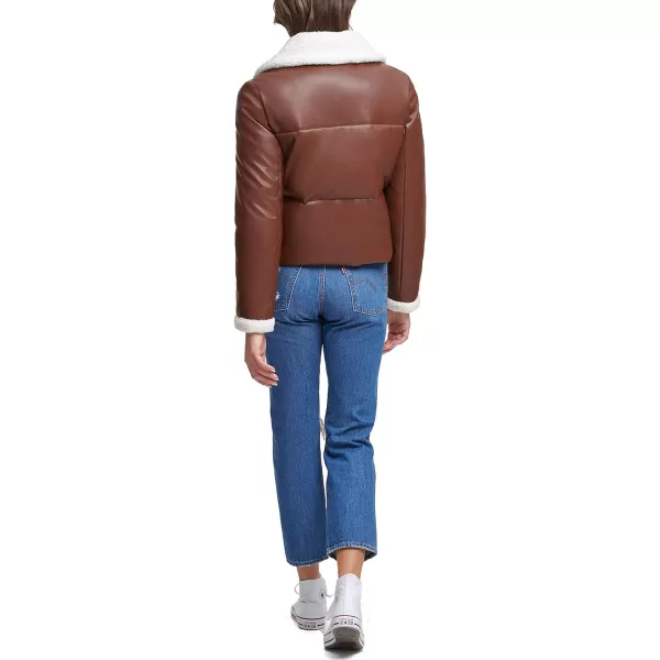 Levis Womens Fur Trim Breanna Puffer JacketDark Brown Faux Leather