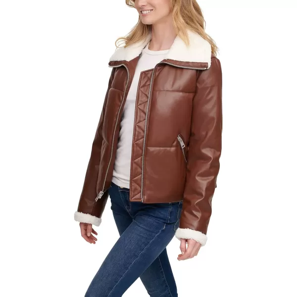 Levis Womens Fur Trim Breanna Puffer JacketDark Brown Faux Leather