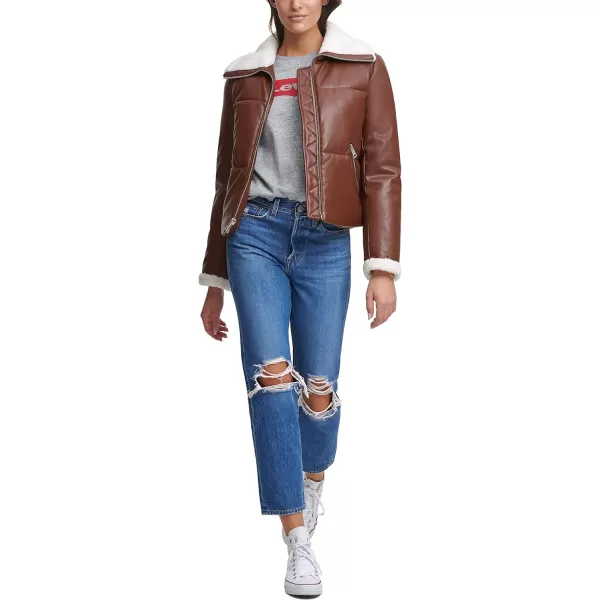 Levis Womens Fur Trim Breanna Puffer JacketDark Brown Faux Leather