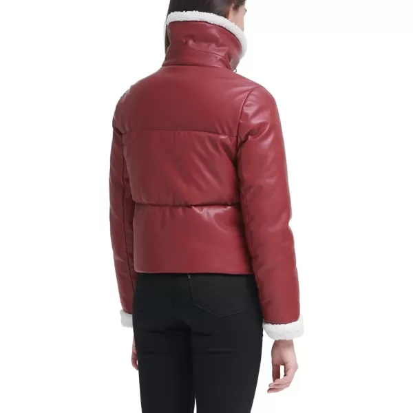 Levis Womens Fur Trim Breanna Puffer JacketRhubarb Red Faux Leather