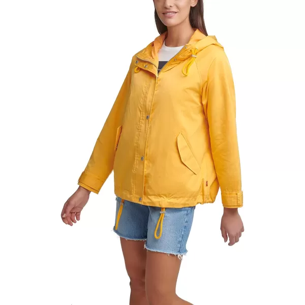 Levis Womens Hooded Peached Nylon Zip Front Rain JacketStandard Kumquat