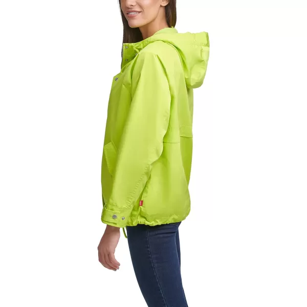 Levis Womens Hooded Peached Nylon Zip Front Rain JacketStandard Lime Punch