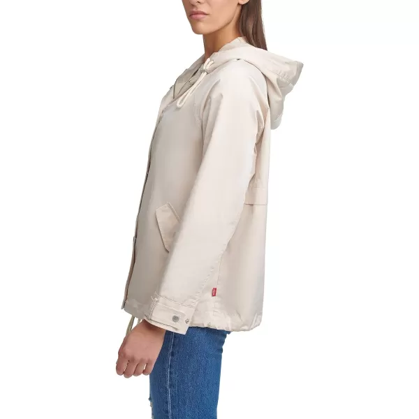 Levis Womens Hooded Peached Nylon Zip Front Rain JacketStandard Sand