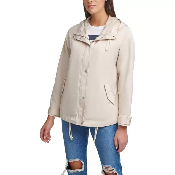 Levis Womens Hooded Peached Nylon Zip Front Rain JacketStandard Sand