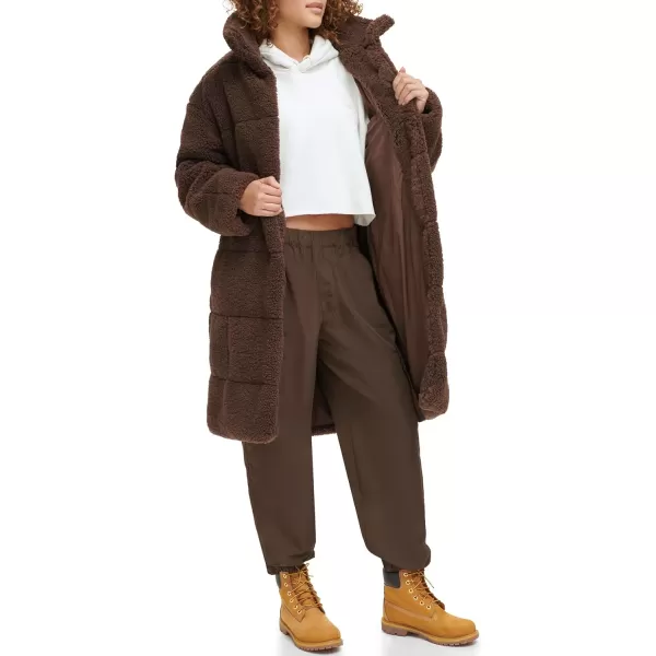 Levis Womens Long Length Patchwork Quilted Teddy CoatChocolate Brown