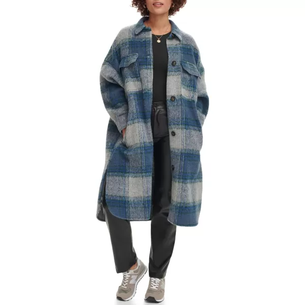 Levis Womens Long Plaid Shirt JacketBlue Plaid