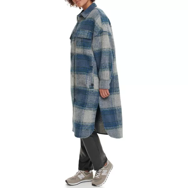 Levis Womens Long Plaid Shirt JacketBlue Plaid