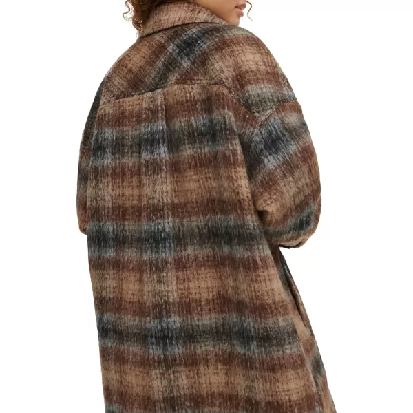 Levis Womens Long Plaid Shirt JacketBrown Plaid