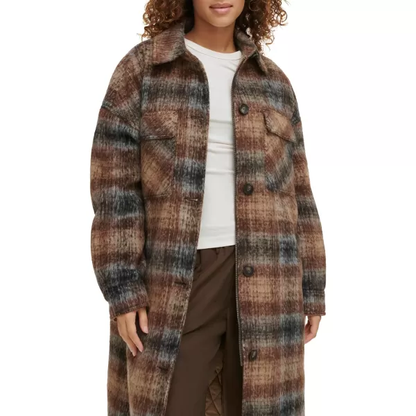 Levis Womens Long Plaid Shirt JacketBrown Plaid