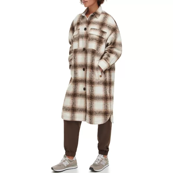 Levis Womens Long Plaid Shirt JacketCream Plaid