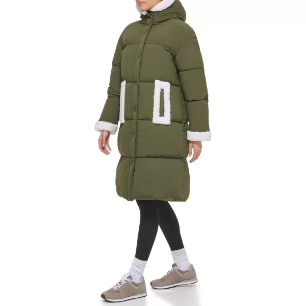 Levis Womens Long Quilted Parka with Sherpa TrimsArmy Green