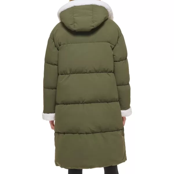 Levis Womens Long Quilted Parka with Sherpa TrimsArmy Green