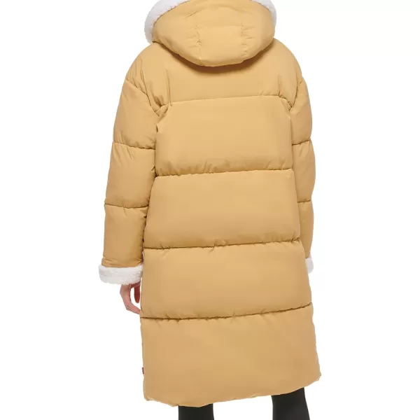 Levis Womens Long Quilted Parka with Sherpa TrimsCurry