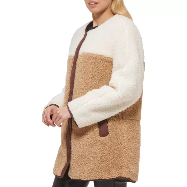 Levis Womens Midlength Sherpa Coat with Reversible WearCamel