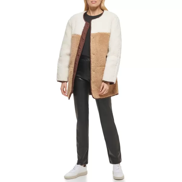 Levis Womens Midlength Sherpa Coat with Reversible WearCamel