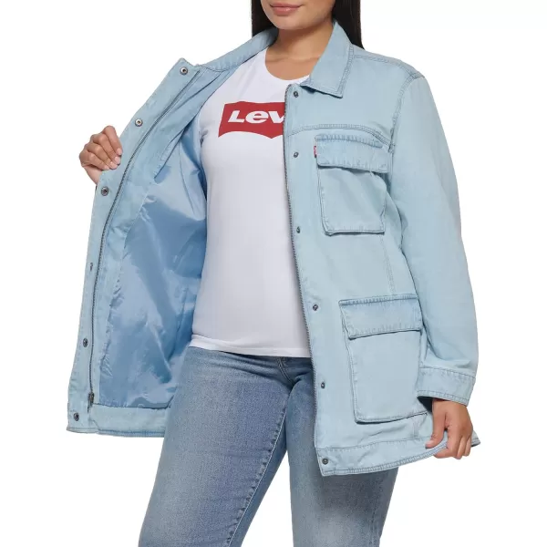 Levis Womens Midweight Cotton Belted Shirt JacketPlus Size Light Wash Denim