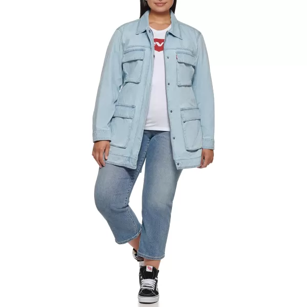 Levis Womens Midweight Cotton Belted Shirt JacketPlus Size Light Wash Denim